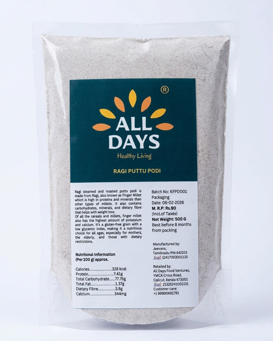All Days Ragi Puttu Podi – Roasted Finger Millet Flour - 500g
